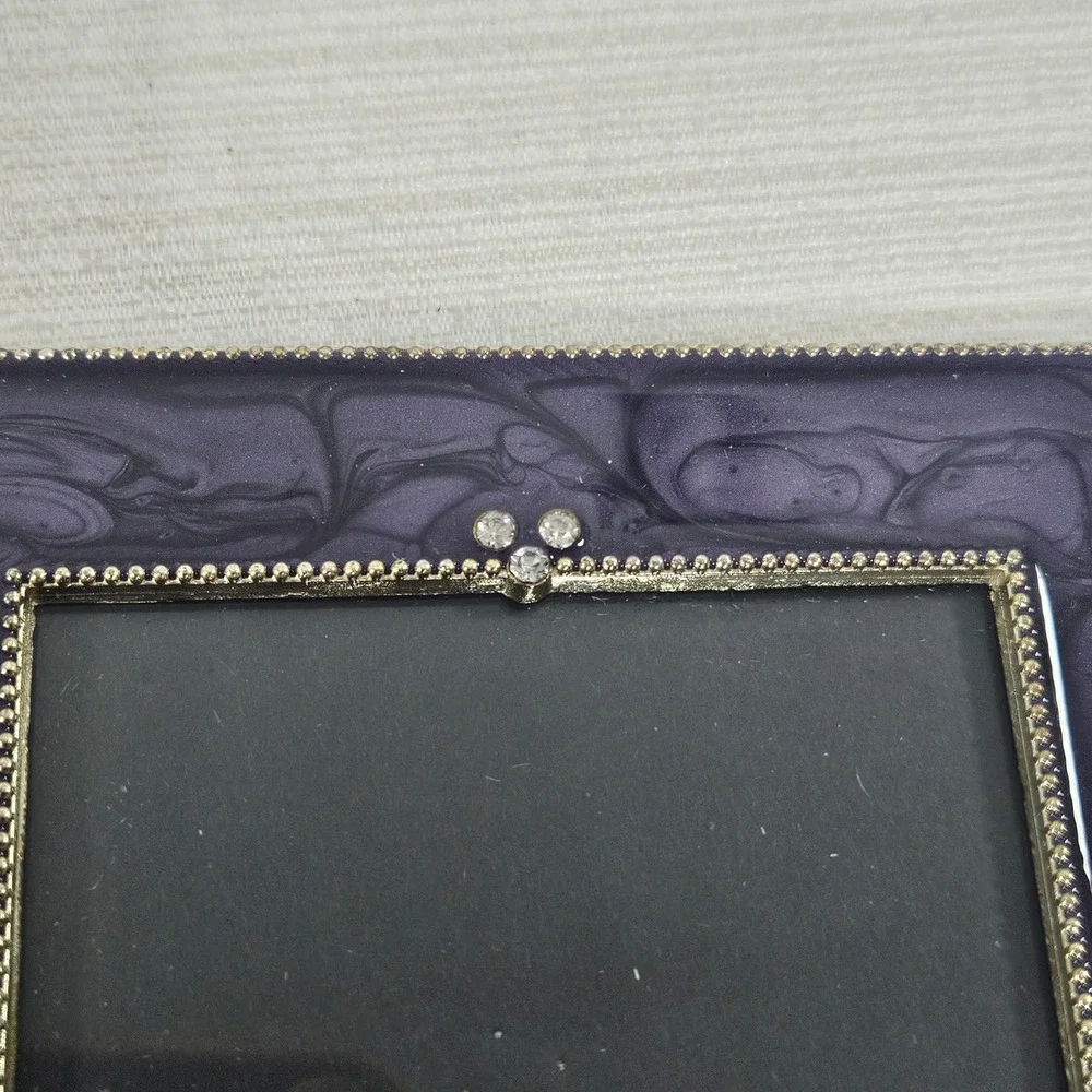 MCM Retro Ornate Picture Frame Set 3pc Art Deco Rhinestone Enamel Black Purple